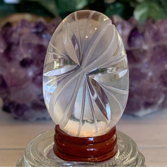 Vintage Ruckl Bohemian Czech Hand Cut Crystal Egg With Stand Original Box Label - Picture 1 of 16